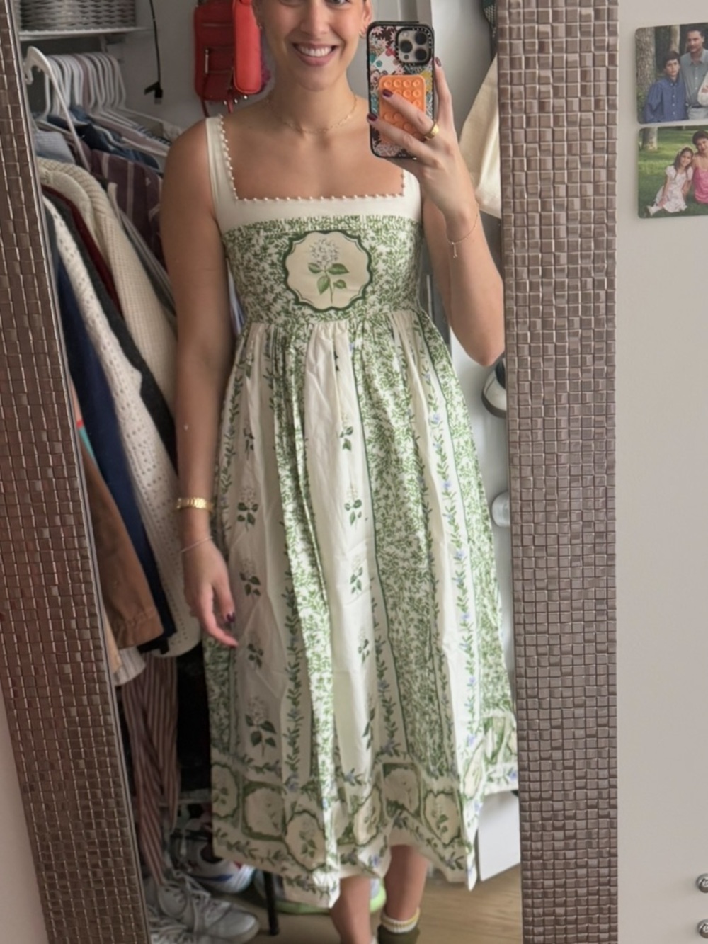 Agua Bendita White and Green Floral Midi Dress - Picture 2 of 7
